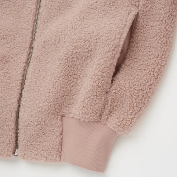 NWOT Uniqlo Cream Sherpa Fleece Pile Lined Cropped Teddy Bomber Jacket XS - Picture 5 of 16